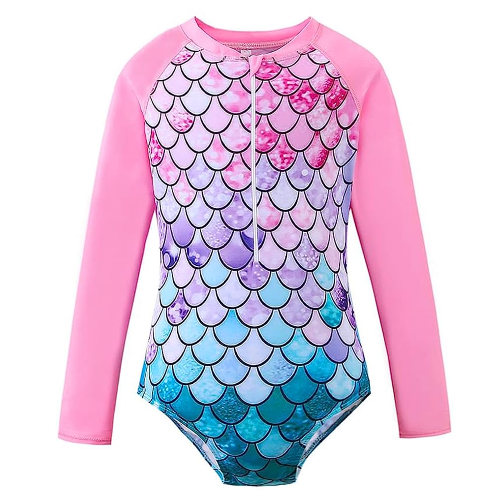 PALAY Mermaid Swimming Costume for Girls, One Piece Swim Suit for Kids Girls, Long Sleeve Stretchy Swimsuits Swimming Suit Beach Wear for Girls 6-7 Years Old - UPF 50+ PALAY Mermaid Swimming Costume for Girls, One Piece Swim Suit for Kids Girls, Long Sleeve Stretchy Swimsuits Swimming Suit Beach Wear for Girls 6-7 Years Old - UPF 50+